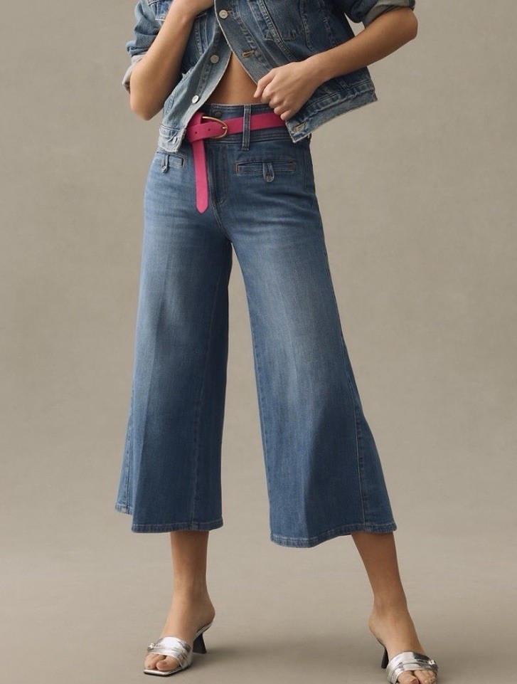 Pilcro Women’s High Rise Wide-Leg Cropped Jeans Blue Medium Wash Size 28