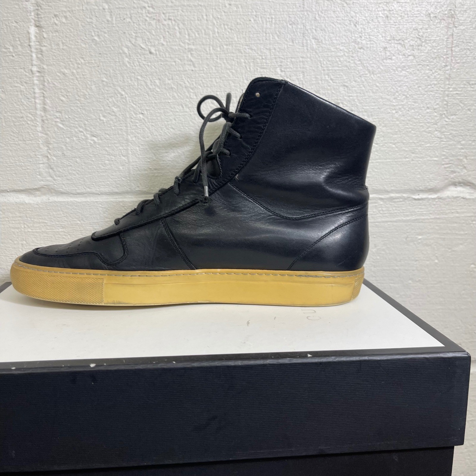 Common Projects 1927 High Top Black Leather Gum Sole Lace up Men’s 44 EU/11 US