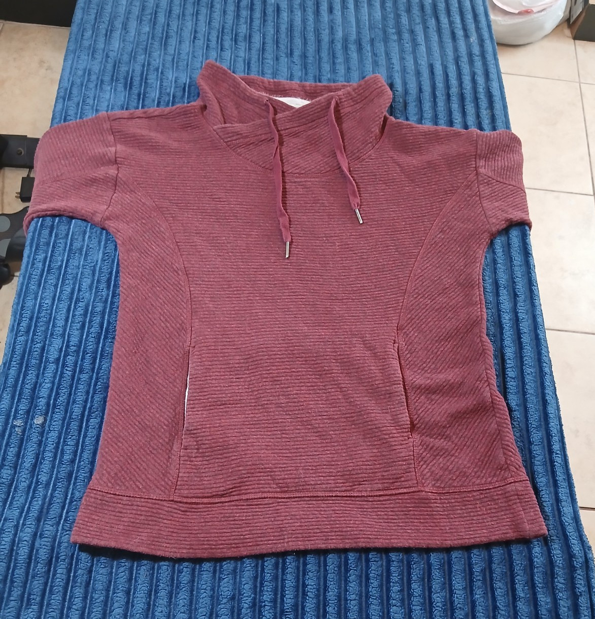 Kirkland Signature Rib-Knit Pullover Sweater Burgundy Cowl Neck Pockets S LS