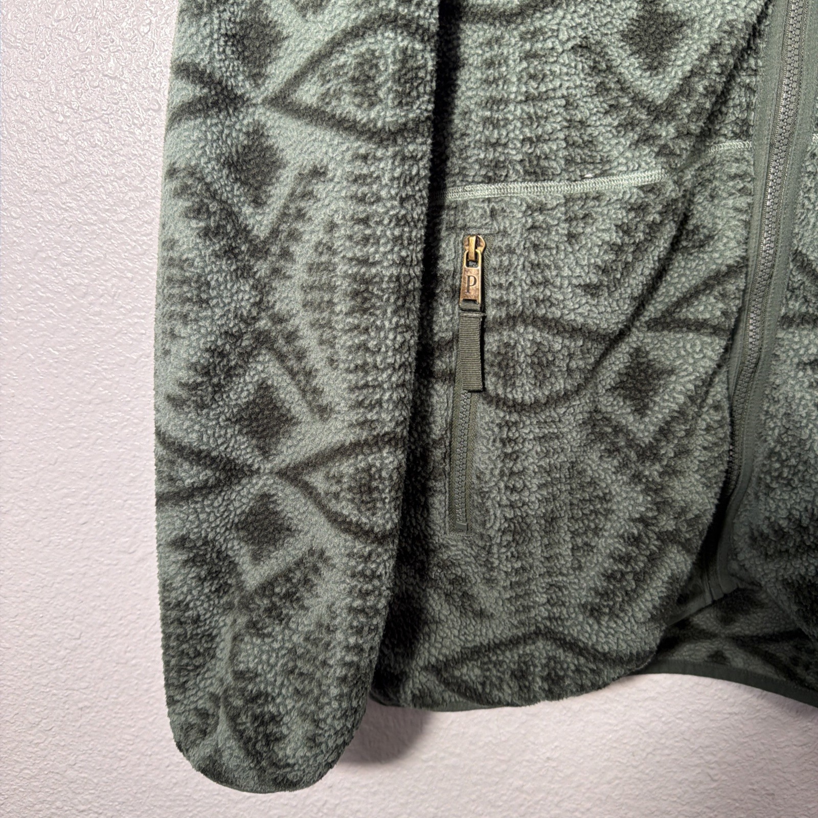 Pendleton Full Zip Sharpa Fleece Hoodie Men M Green Aztec Southwest Jacket