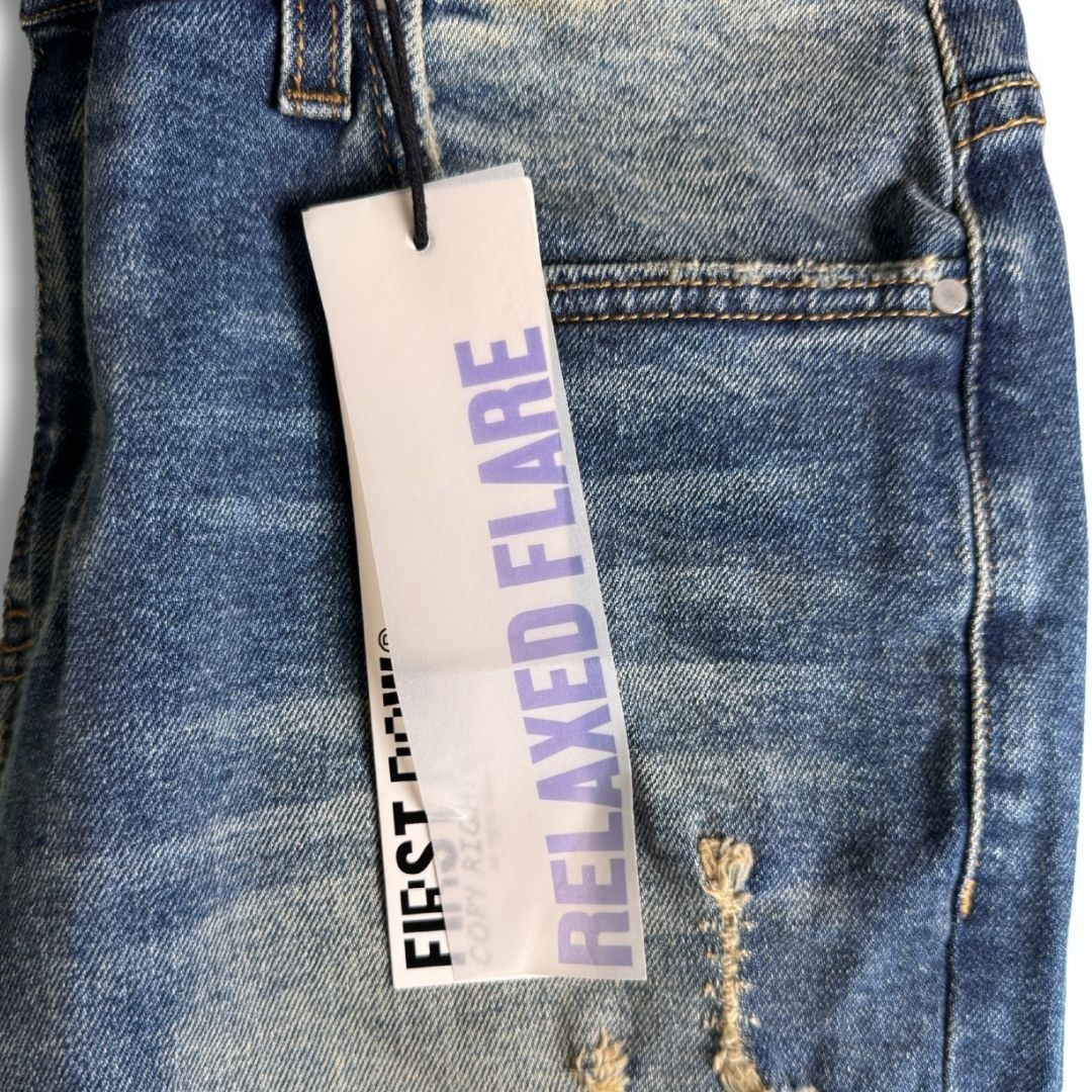 NWT First Row Denim Men’s Distressed Flare Relaxed Fit Jeans 30×33 Streetwear Fa