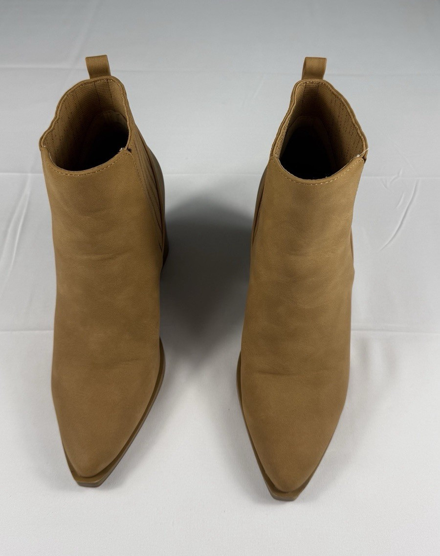 Soda Women’s Tan Ankle Bootie Pointed Toe Slip On Elastic Gore