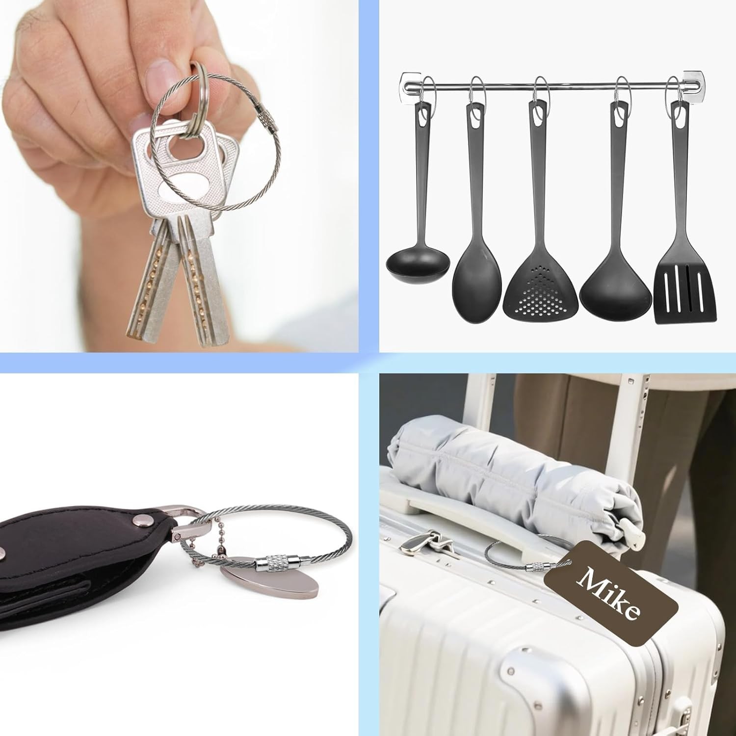 10× Stainless Steel Wire Keychains Cable Key Rings Loop Screw Lock Outdoor 6″ US