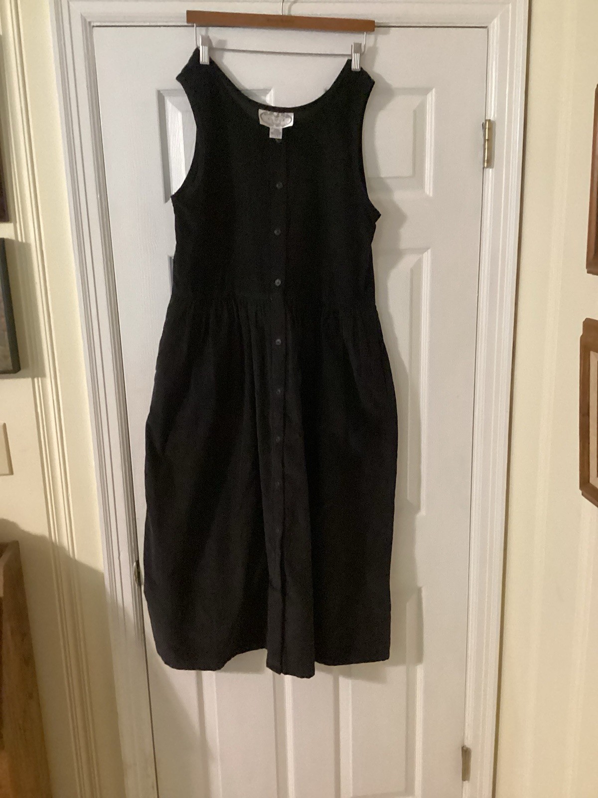 Eagles Eye Collectibles Black Corduroy Jumper Size M Button Up Front Sleeveless