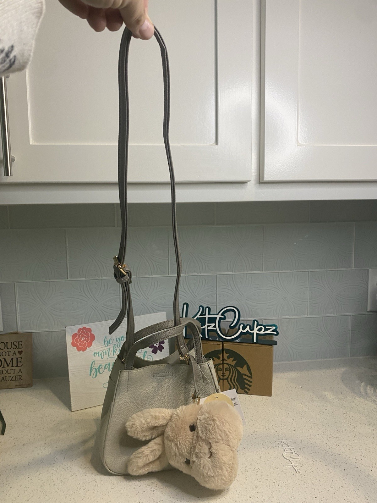 Starbucks Gray Top Handle Bag w/Bunny Charm & Detachable Strap, ‘21 China Autumn