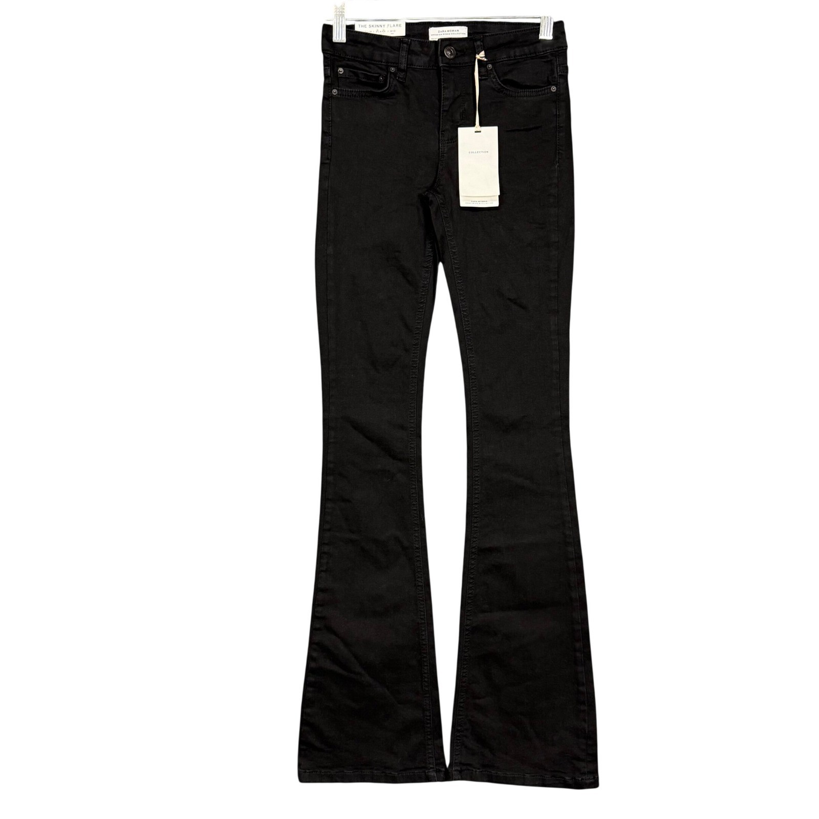Zara The Skinny Flare Jeans Womens 2 Revolve Black Mid Rise Premium Denim NWT