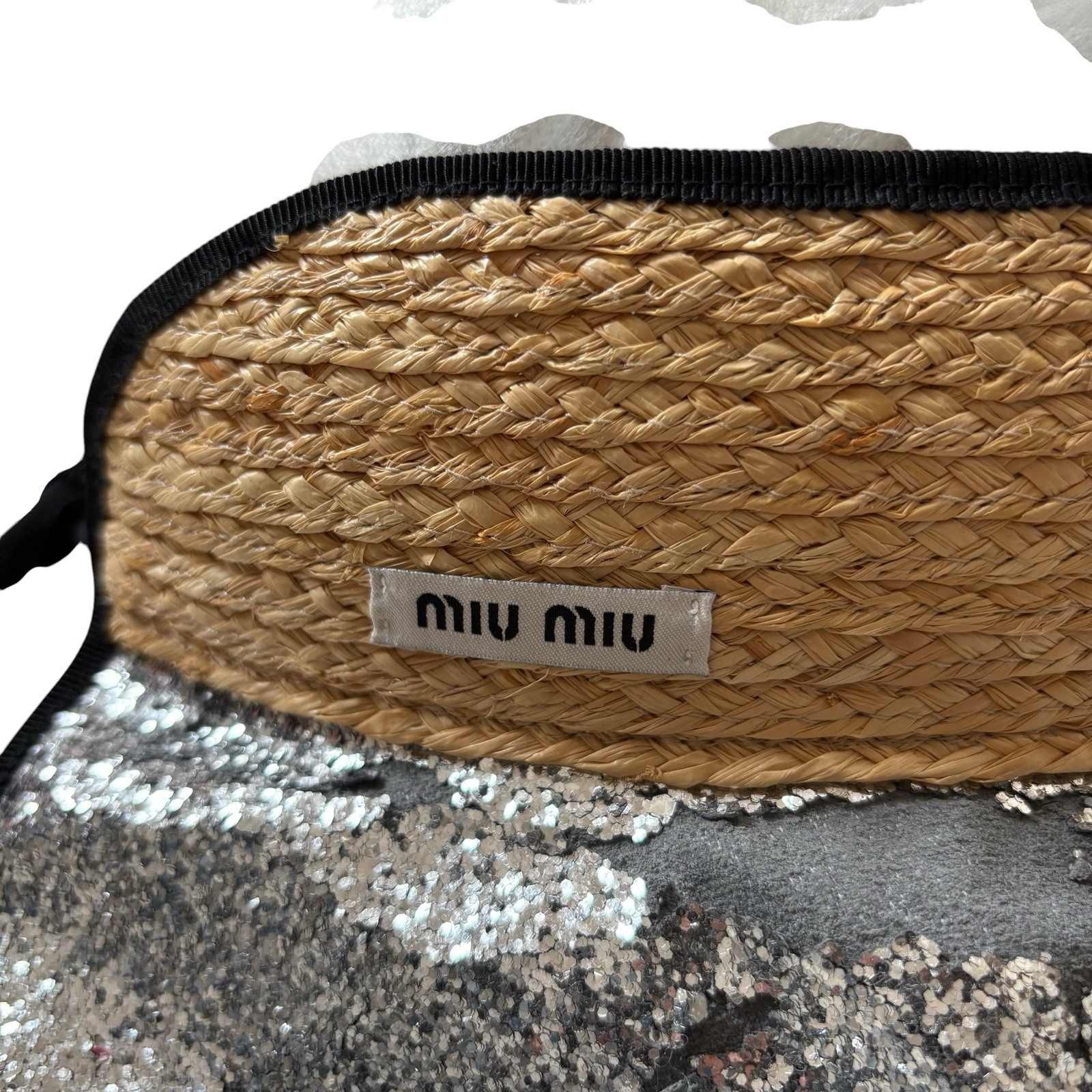 Miu Miu Glitter Sun Visor Hat Silver Black Straw Vintage Archive Italy Y2K S