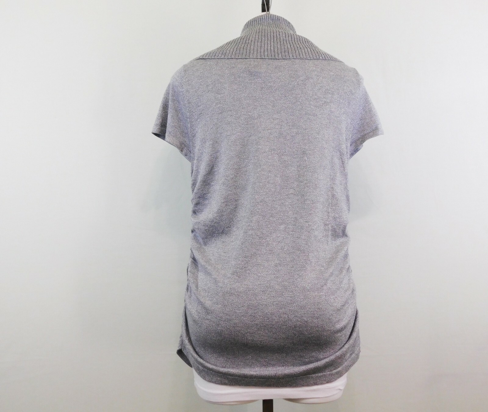 Apt.9 Women Shirt, Size L, Silver, 66%Rayon, 14%Polyester, 13%Nylon, 7%Metallic