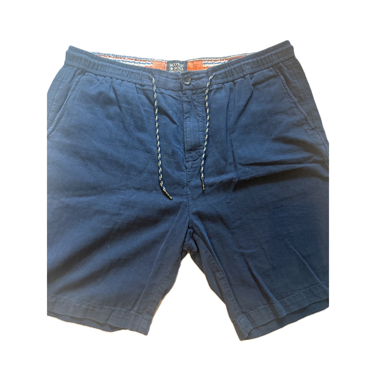 Scotch & Soda Blue Fave Linen Blend Elastic Waist Drawstring Shorts Men’s 38