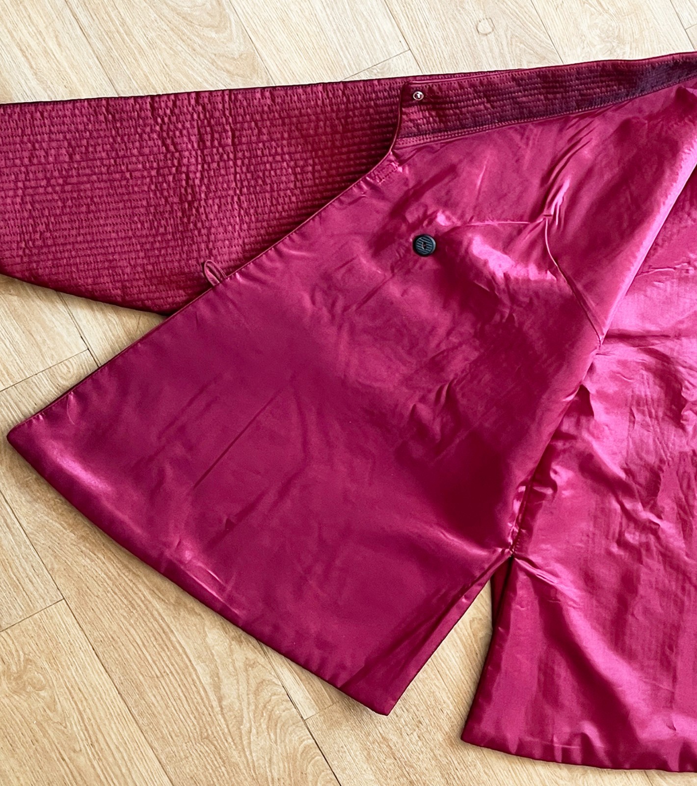 S-M Traditional Korean Modern Hanbok Set-Quilted Nubi Burgundy Top/ Pants /Scarf