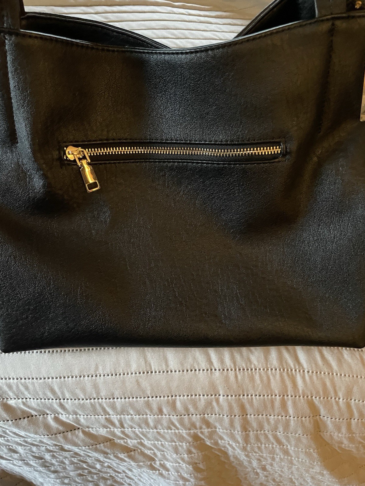 Madison West Black Tote Handbag Gold Hardware Zip & Magnetic Closure, Pockets
