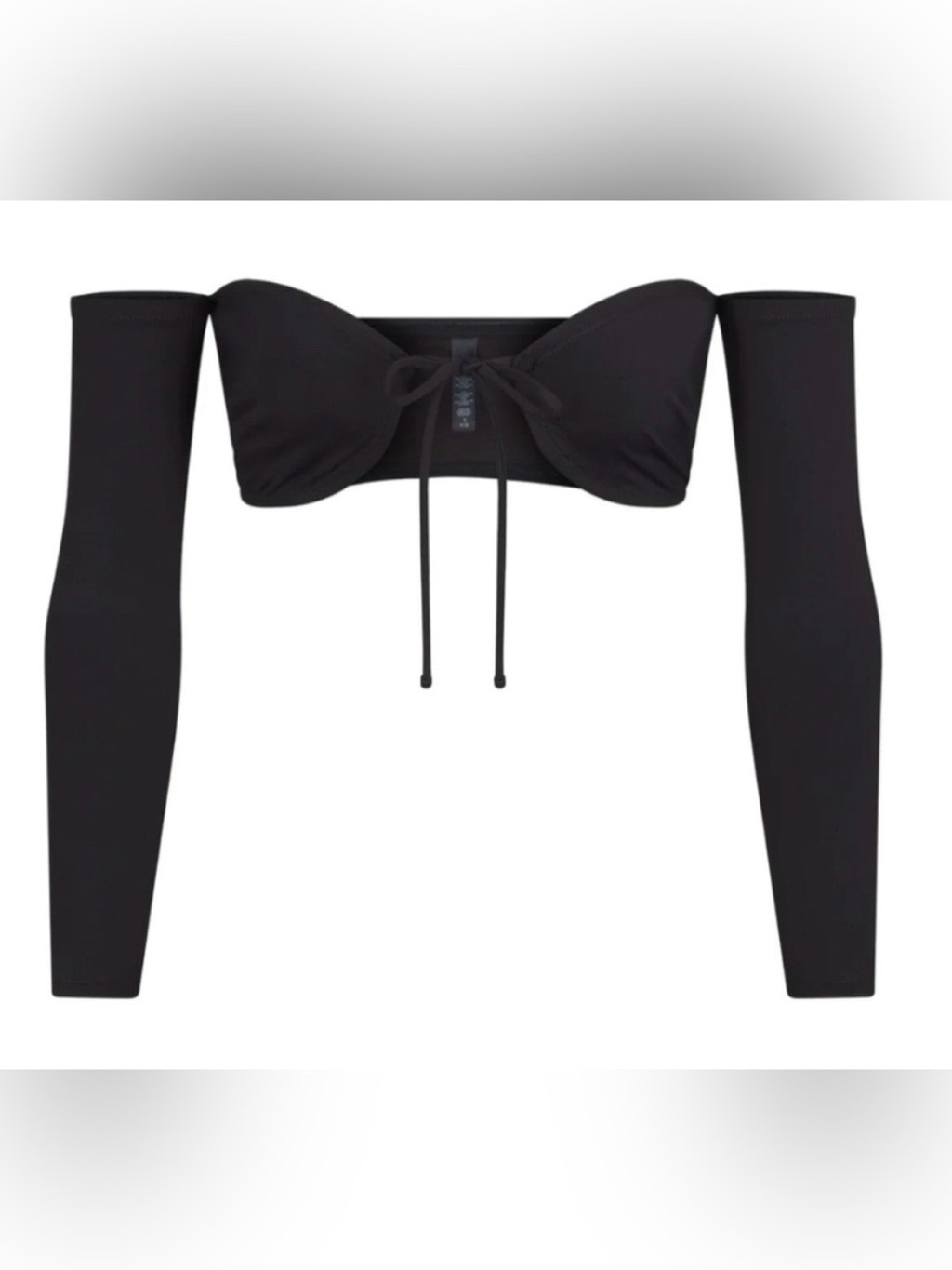 Skims NWT Swim Long Sleeve Bikini Top Only Black Onyx Strapless Tie-Front Size S