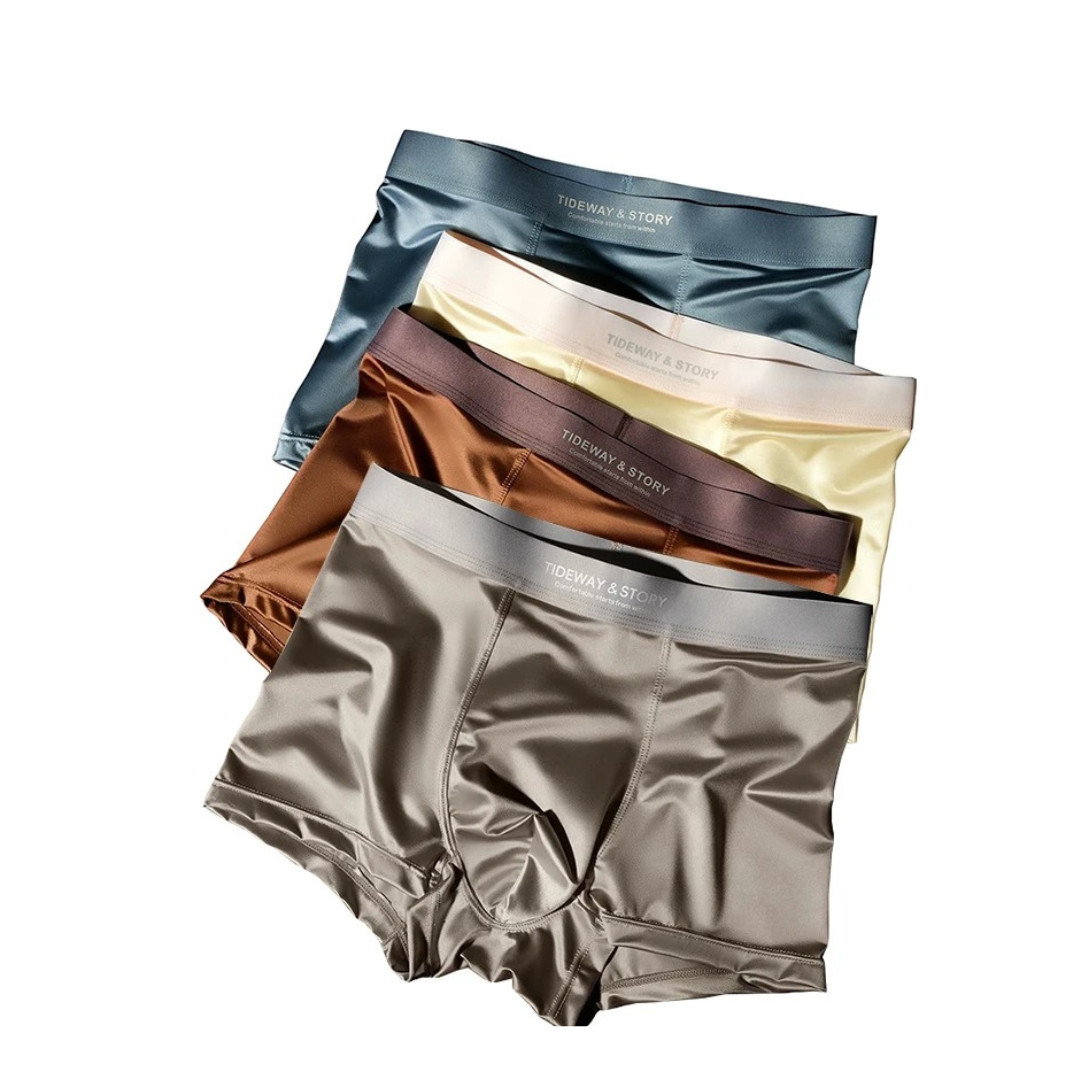 4PCS Men’s Ice Silk Underwear Breathable Boxer Shorts Seamless Satin Soft Briefs