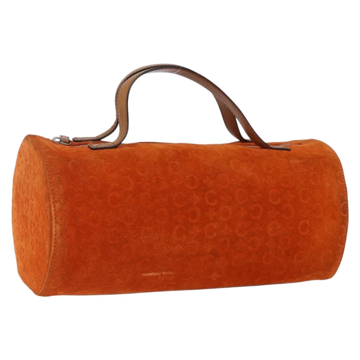 CELINE C Macadam Canvas Boston Bag Suede Orange Silver Auth gh1851
