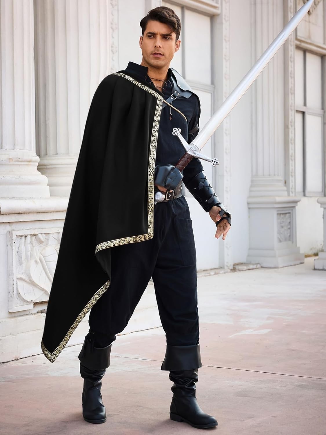 Mens Renaissance Shawl Half Shoulder Cape Medieval Samurai Cloak LARP Warrior