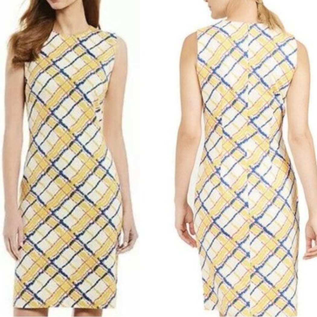 NEW J. McLaughlin Devon Sleeveless Shift Dress Chalk Plaid Print Bainbridge M