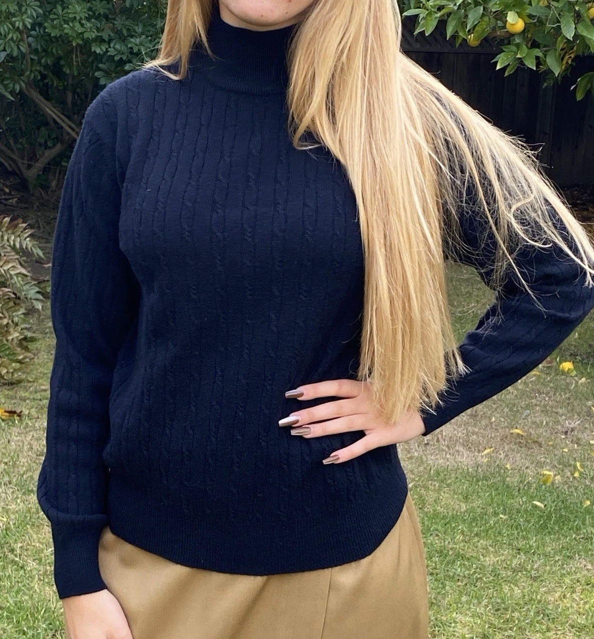 Valerie Stevens M 90% Cashmere 10% Wool Turtleneck Cable Knit Sweater Black