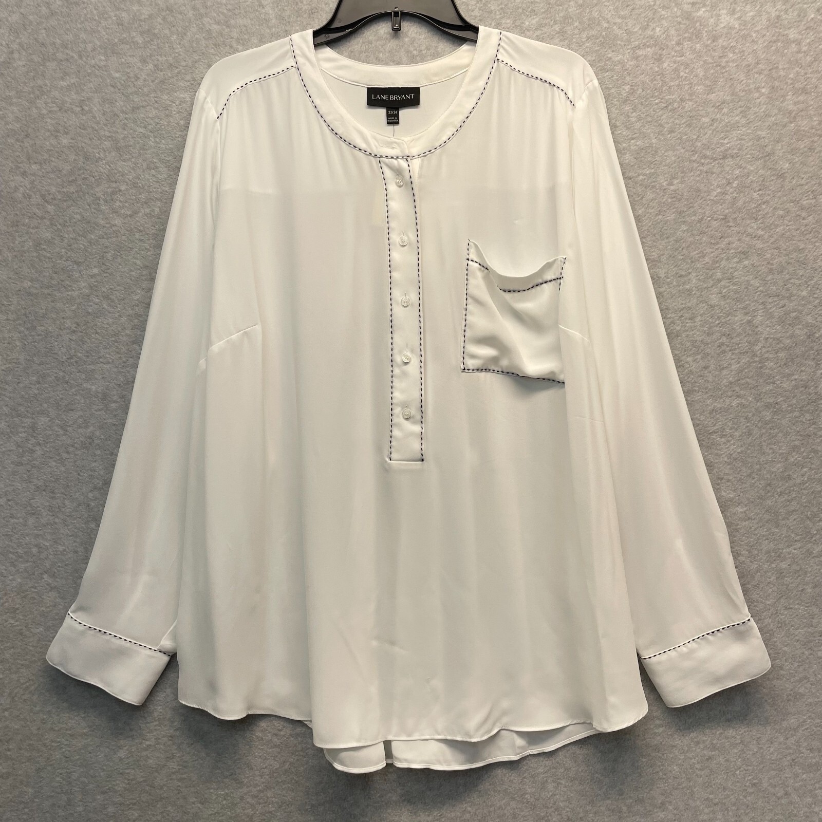 Lane Bryant Popover Blouse Womens Plus 22/24 White Lightweight Semi-Sheer