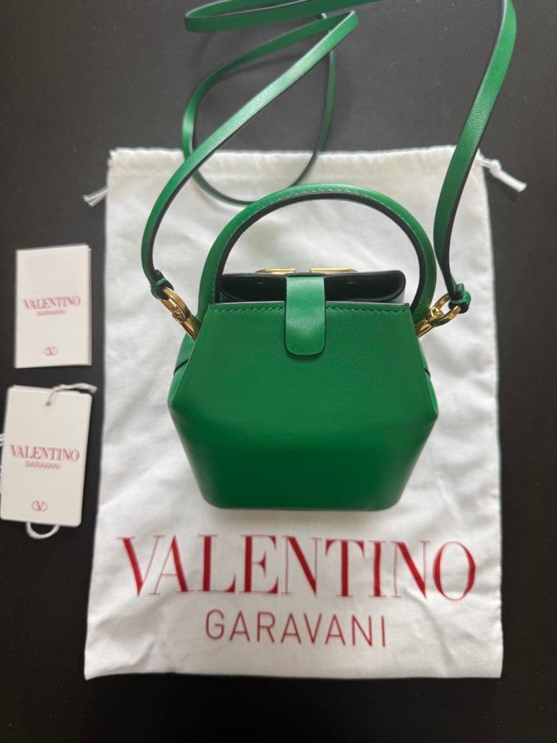 Valentino Garavani VLogo Mini Bucket Bag Green Leather Handbag