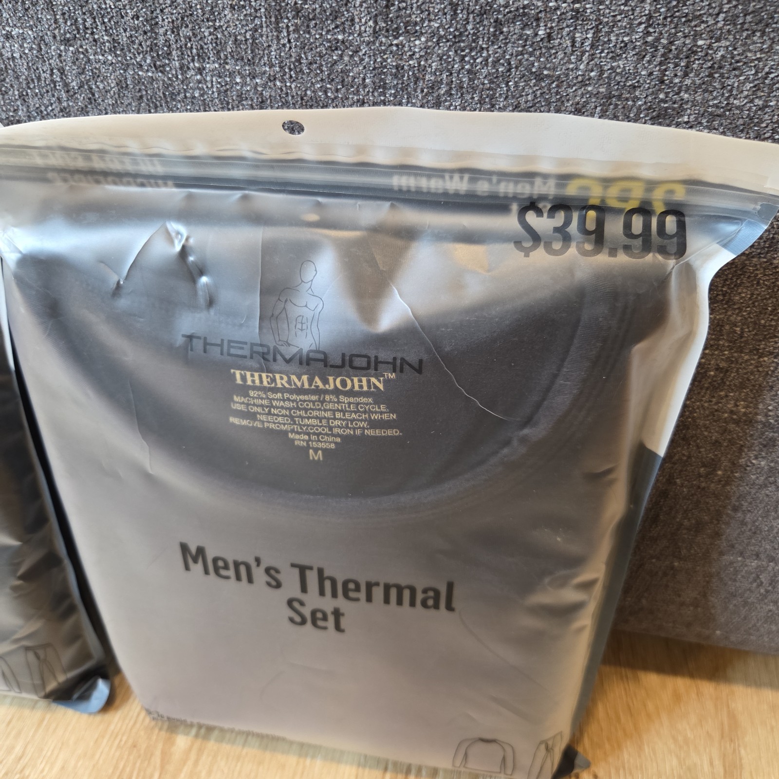 BOGO Thermajohn Men’s Thermal Underwear Set Medium Black Fleece Lined Long Johns