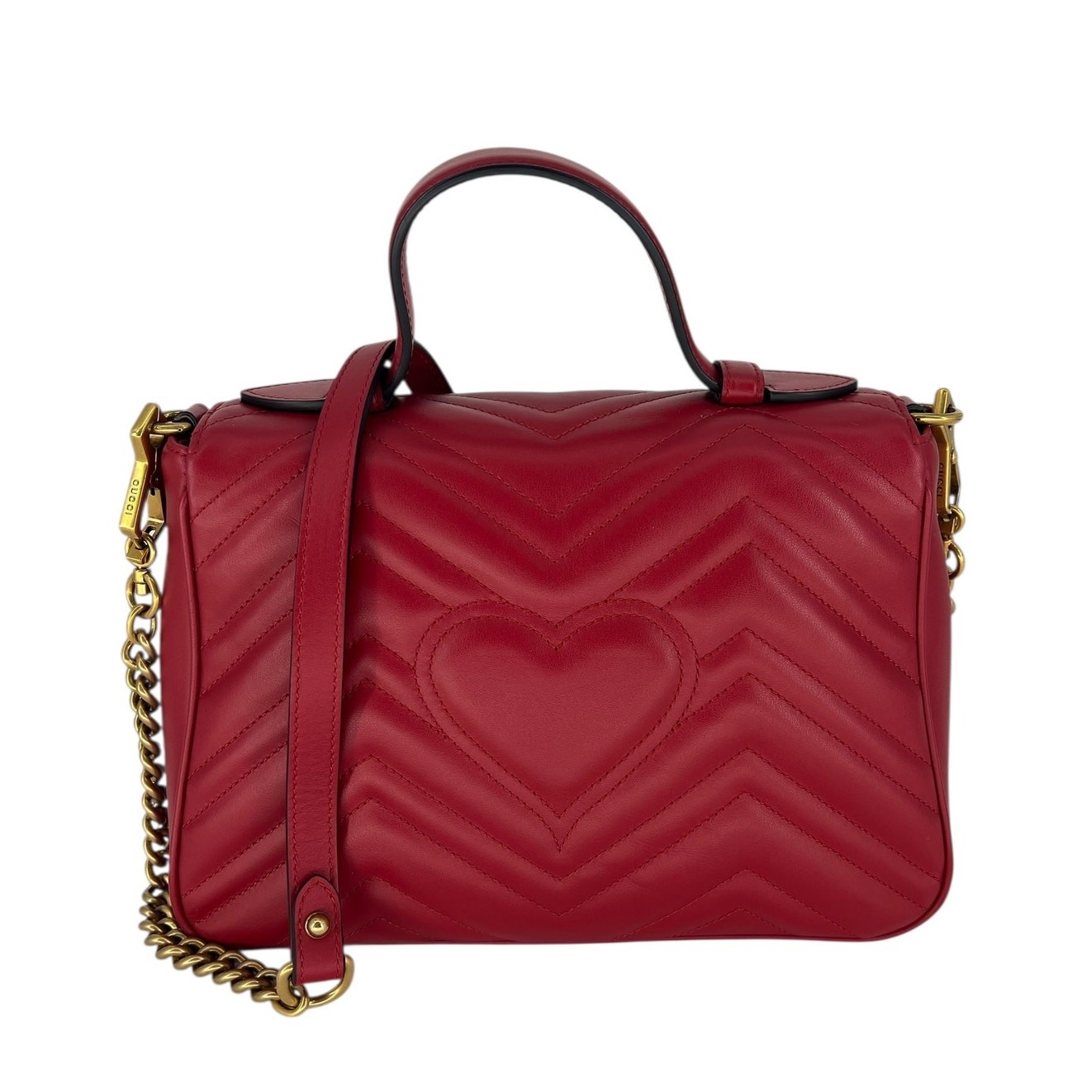 Gucci GG Marmont Small Matelasse Leather Top Handle Bag Hibiscus Red