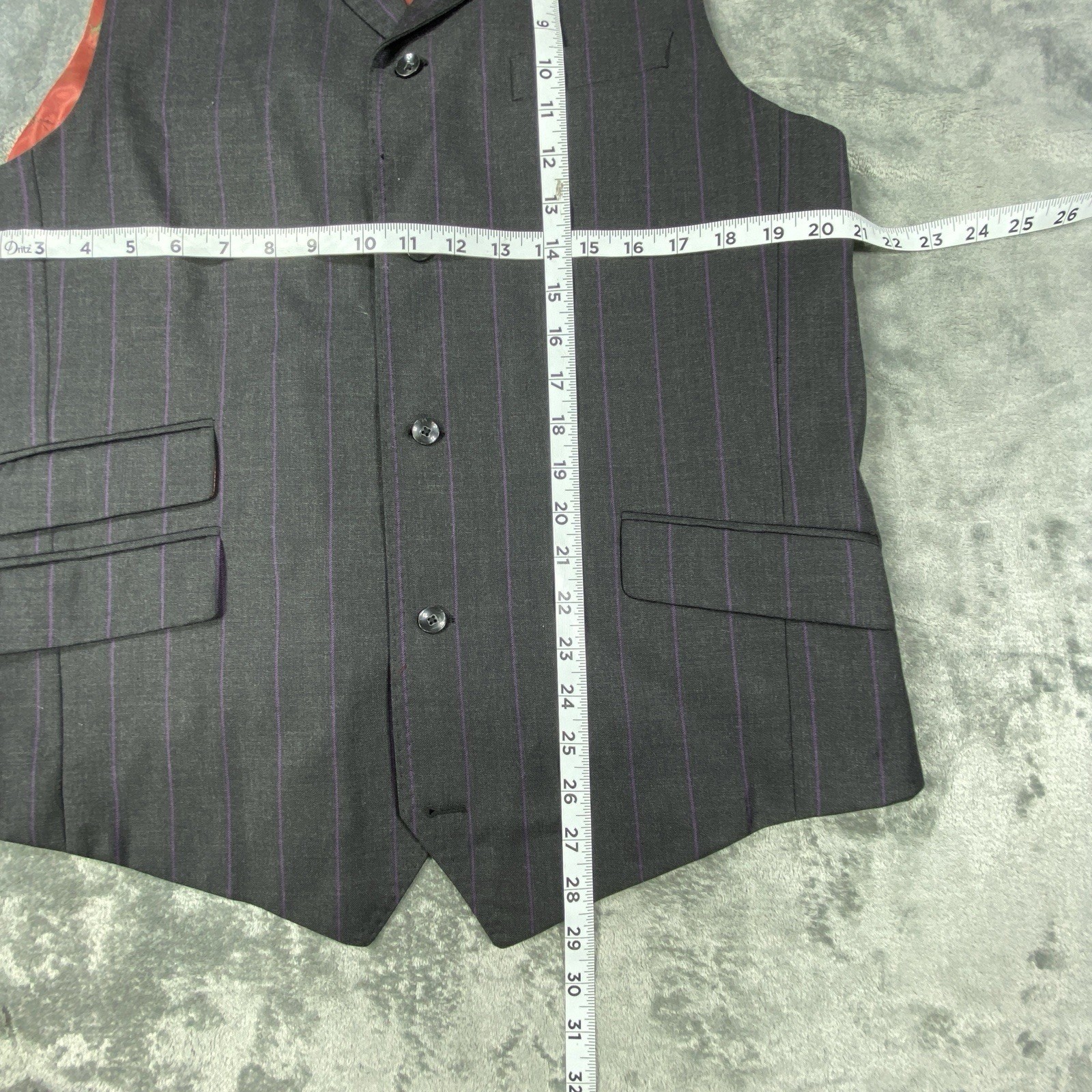Tiglio Rosso 3 Piece Suit 36L Striped 150s Wool Blazer Vest Pleat Pants Italy