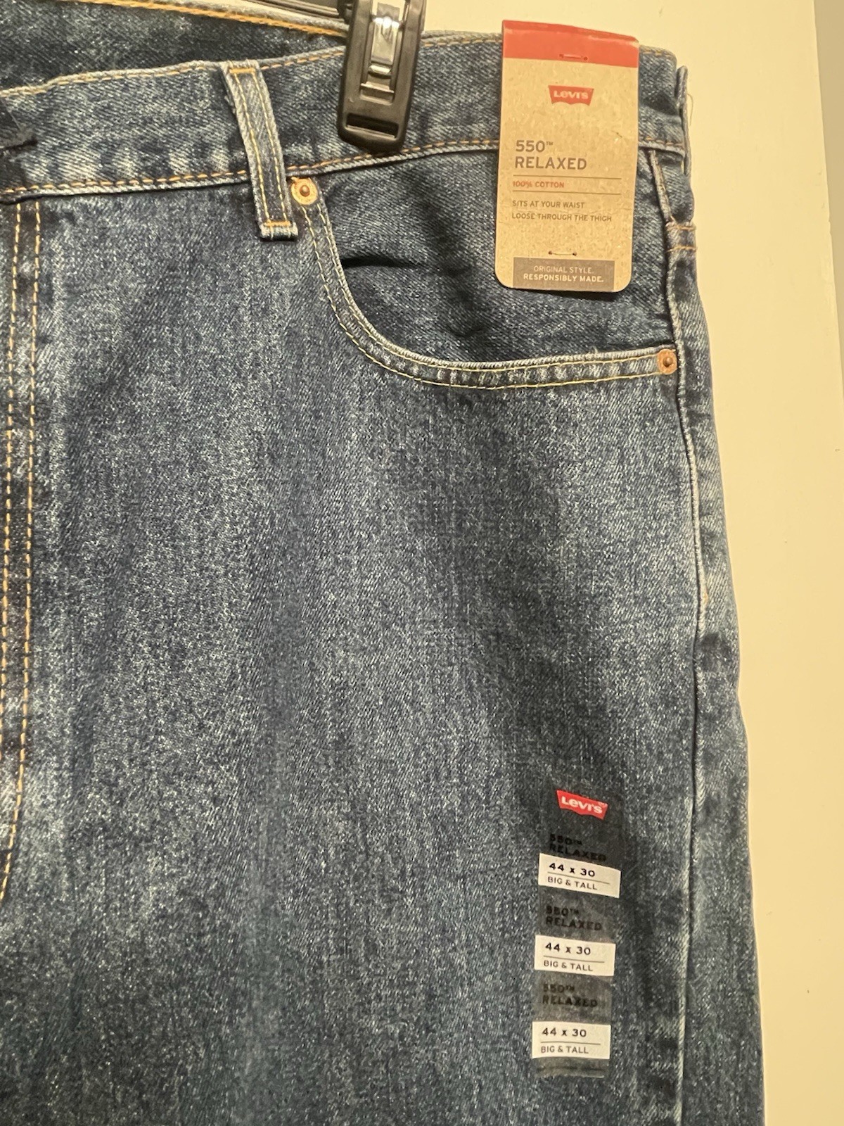 Men’s Levi’s 550 Relaxed Blue Jeans Size 44 X 30 Big & Tall New With Tags 100ctn