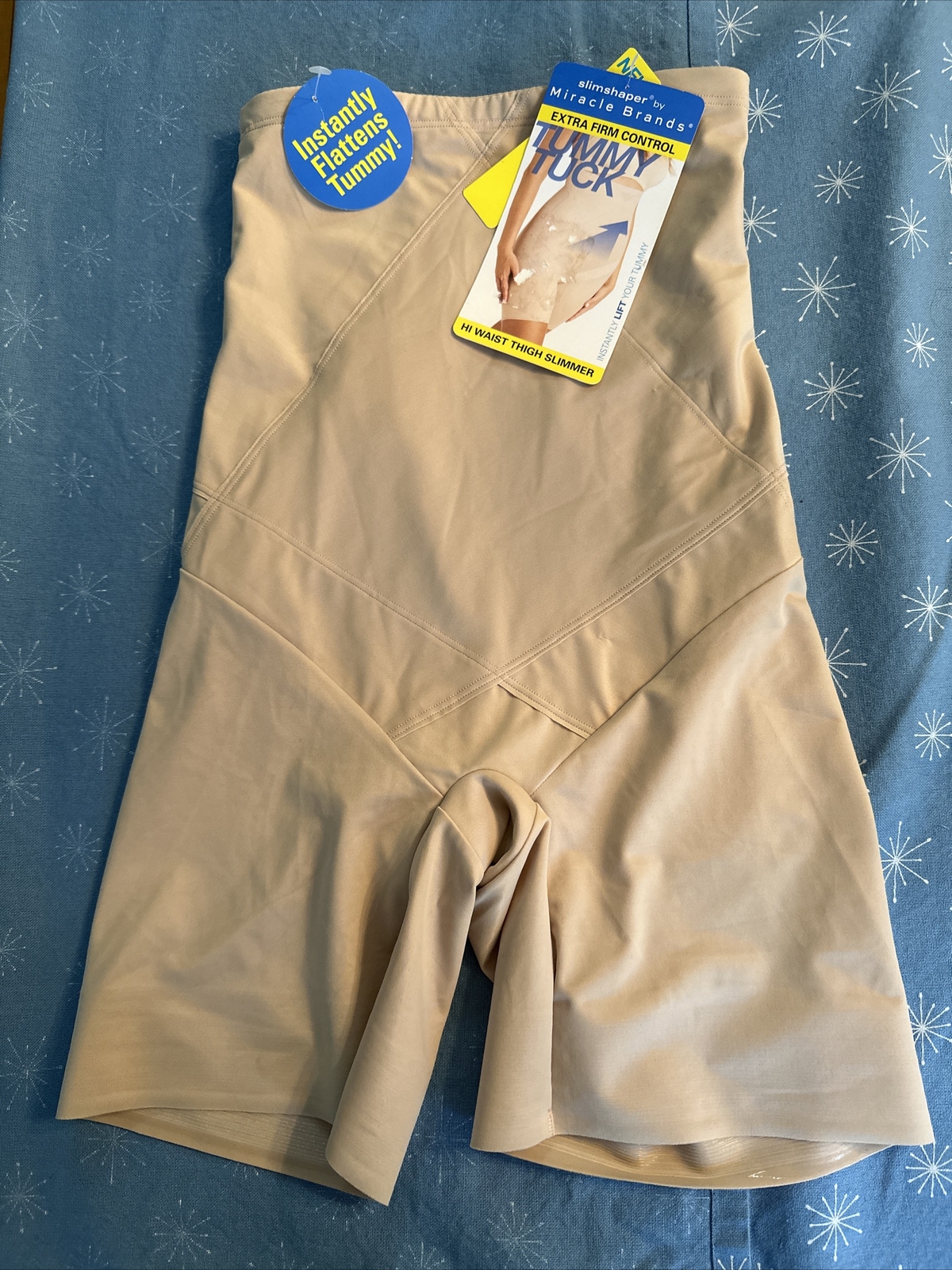 NewSlimShaper by Miracle Brands High-Waisted Tummy Tuck Thigh Slimmer Small Nude