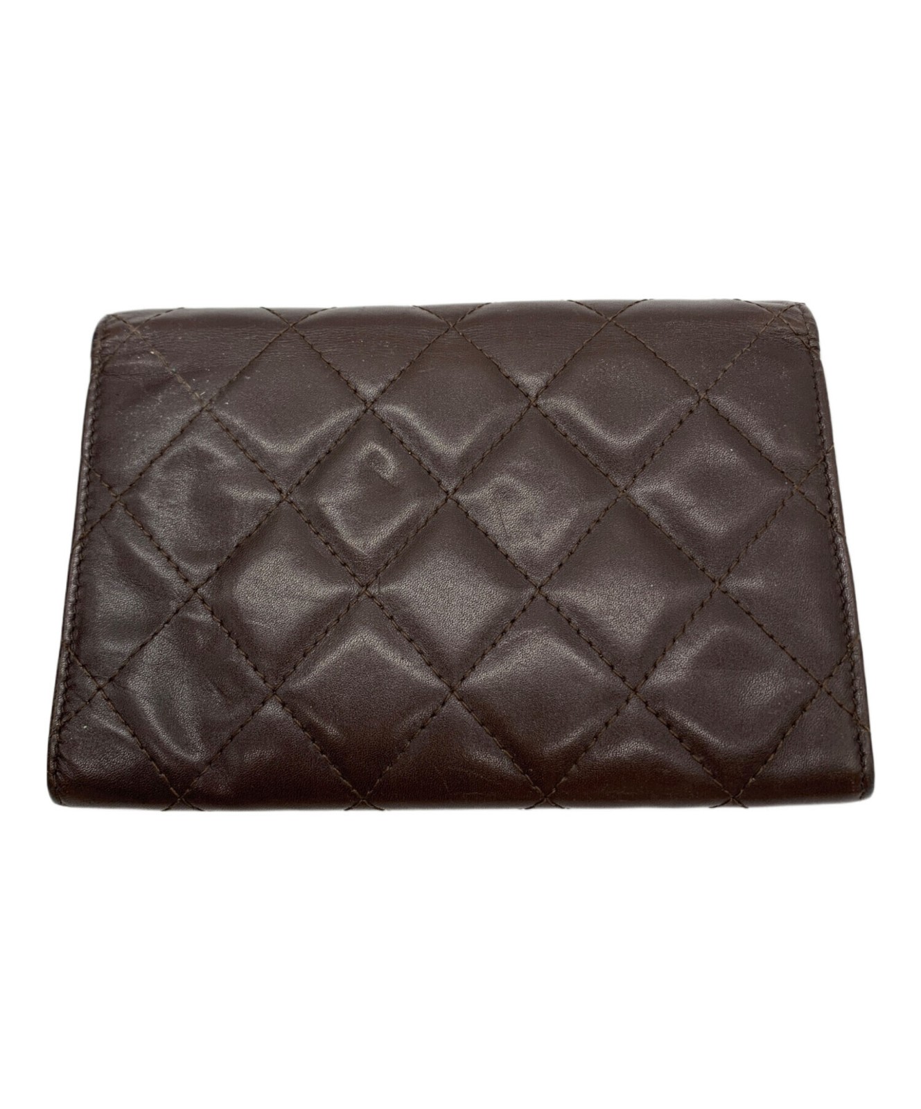 CHANEL Brown Quilted Bi fold Wallet Card Slots Coin Pocket Auth