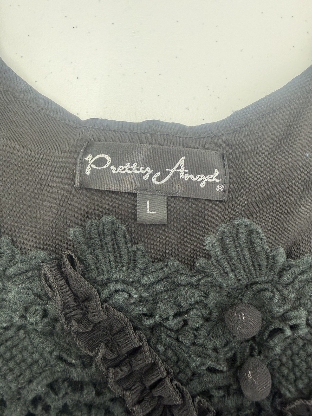 Pretty Angel Tunic Top Large Lace Ruffle Crochet Linen Blend Coquette Black Goth