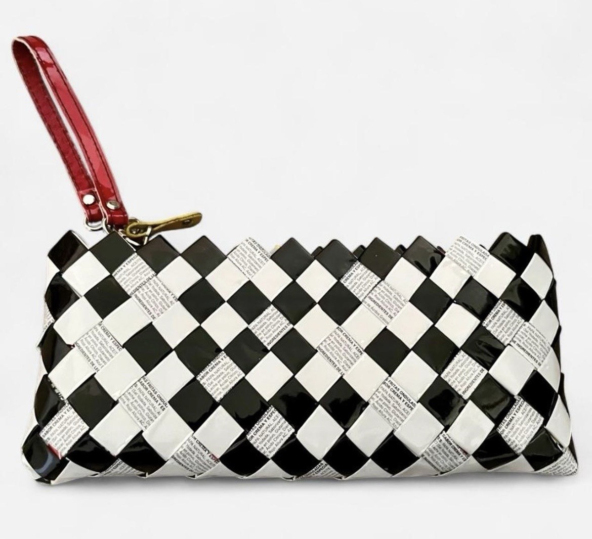 Nahui Ollin Checkered Clutch Bag, Woven, Wrist Strap, Eco Friendly, Art