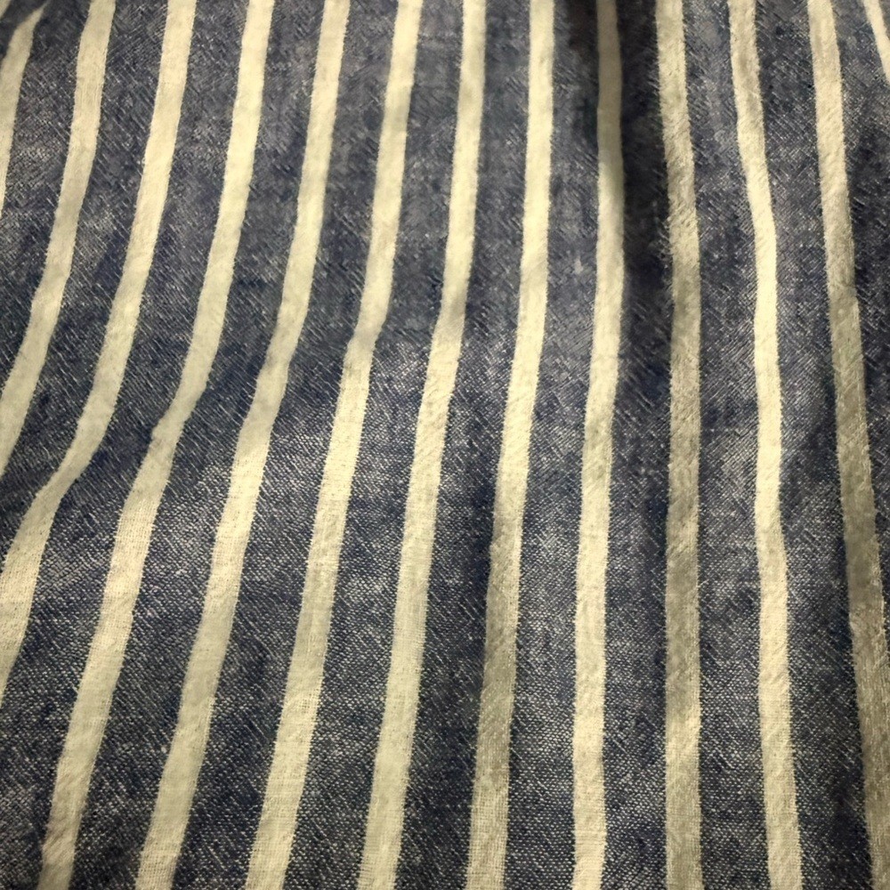 Beachlunchlounge Blue White Striped Linen Off Shoulder Top XL 👚