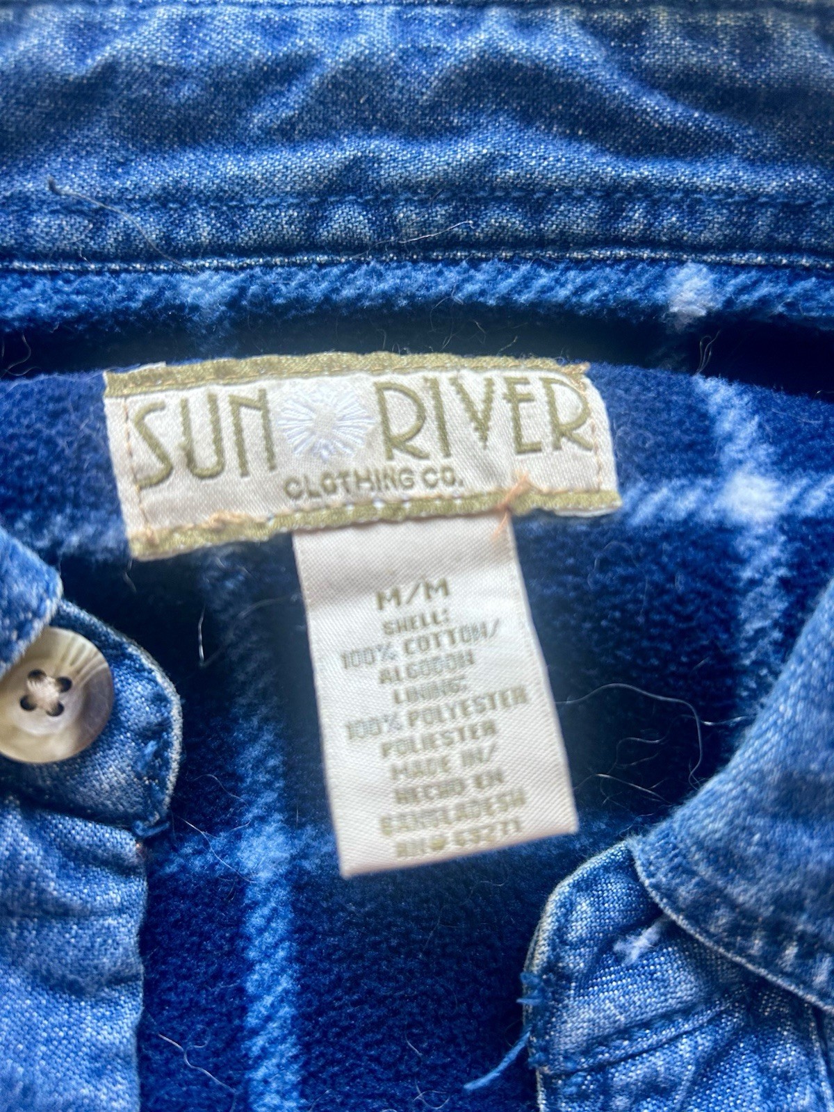 Sun River Men’s M Blue Denim Flannel Lined Button-Down Long Sleeve Shirt