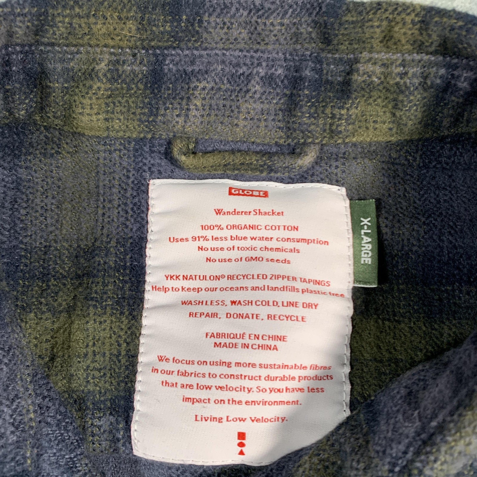 Globe Wanderer Shacket Shirt Mens XL Blue Green Plaid Organic Cotton Button Up