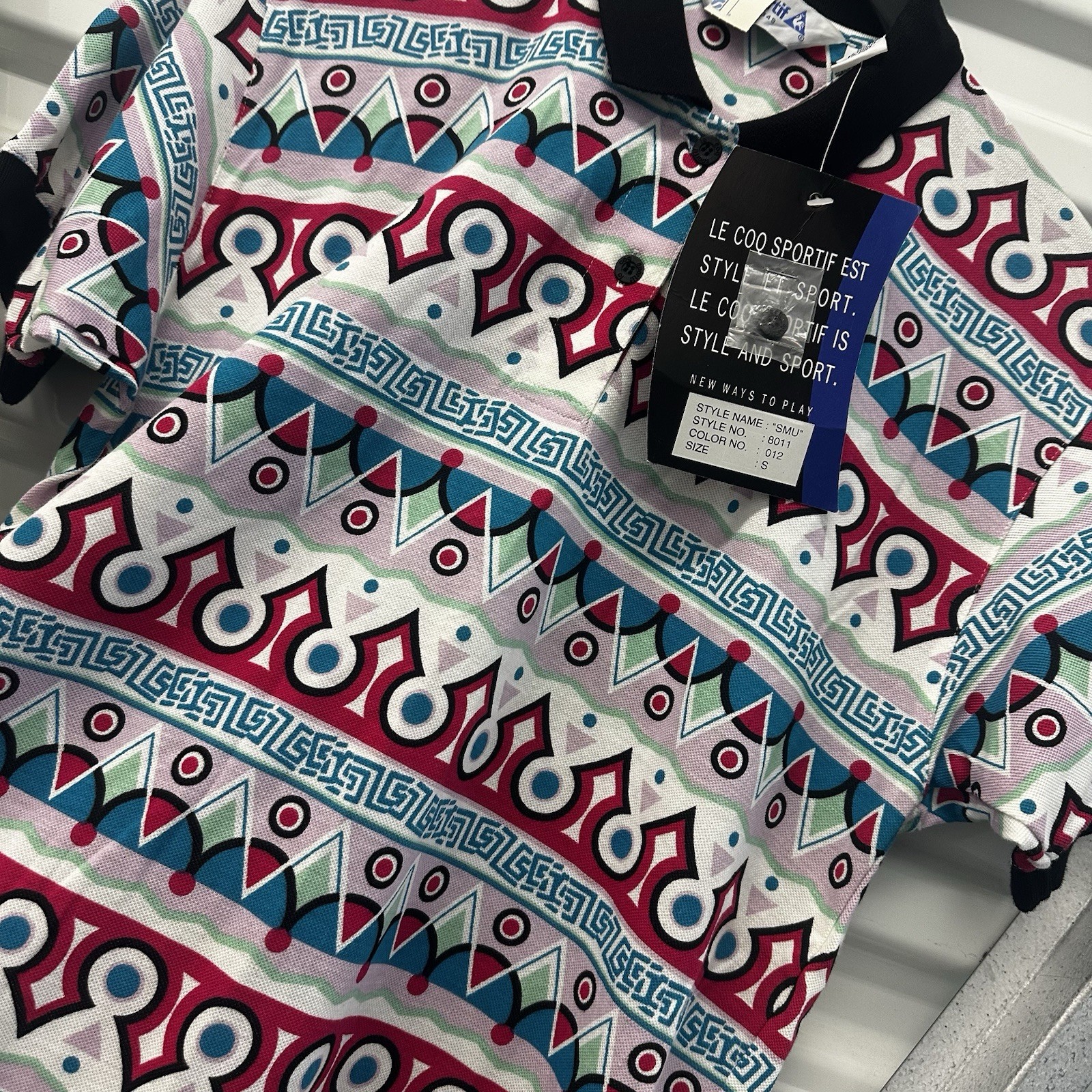 Vintage Le Coq Sportif Abstract Print Tennis Polo Shirt Women’s S 80s 90s NWT
