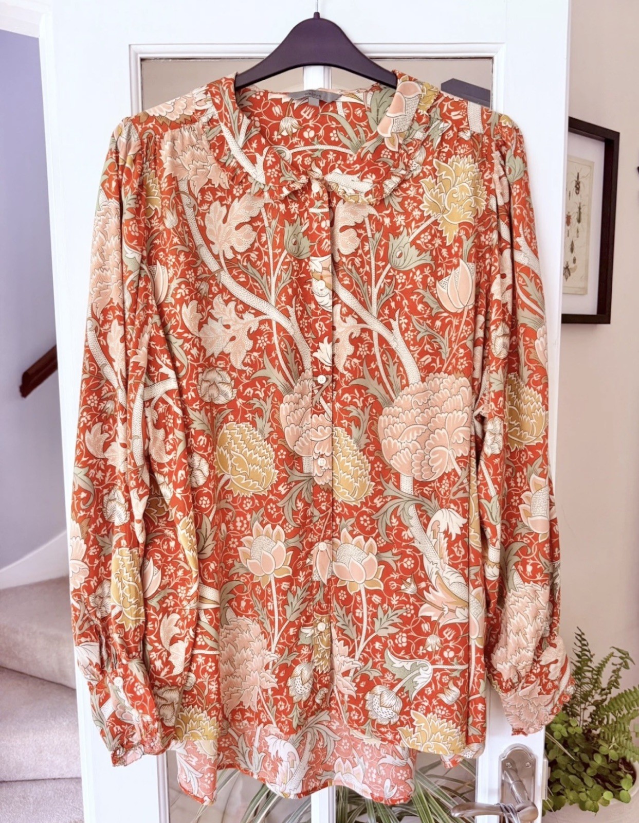 Next William Morris & Co ‘Cray’ Red Print Peter Pan Collar Blouse Top Size 16-18