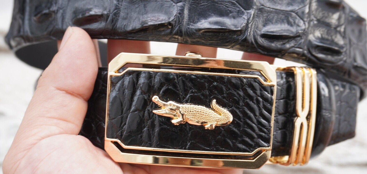 Black Genuine CROCODILE Hornback LEATHER Skin Men’s Belt -W 1.3 inch # C21