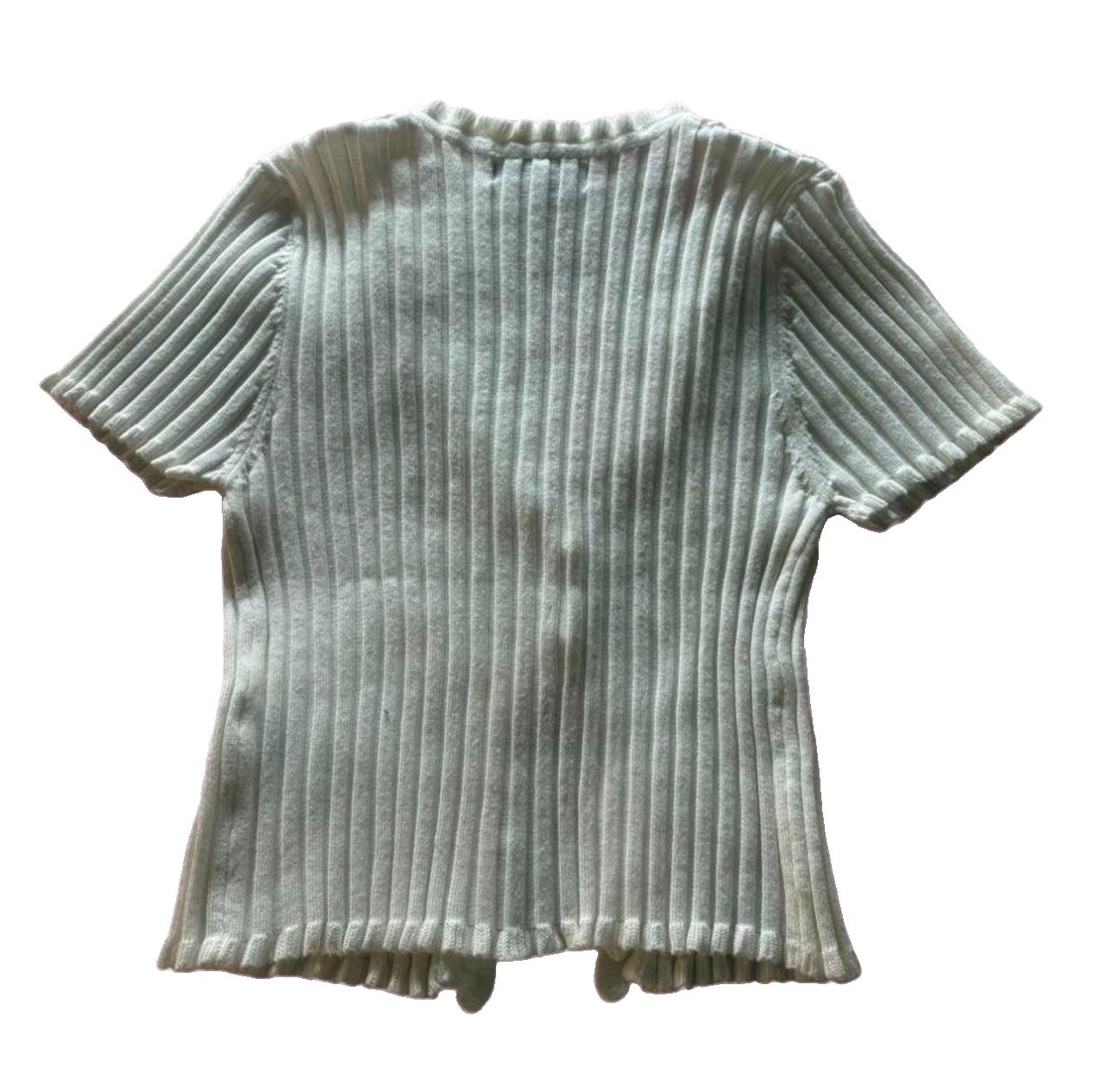 Love Tree Womens Rib-Knit V-Neck Button Front Ruffle Cardigan Light Blue M