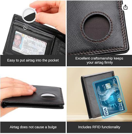 MEN WALLET COMPATIBLE WITH AirTag GENUINE LEATHER BIFOLD AND CREDIT CARD HOLDER