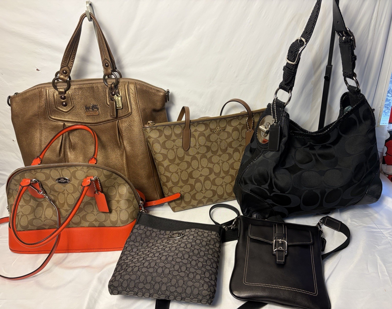 Coach Signature Leather Mixed Handbag Lot Tote & Crossbody Purse Multicolor