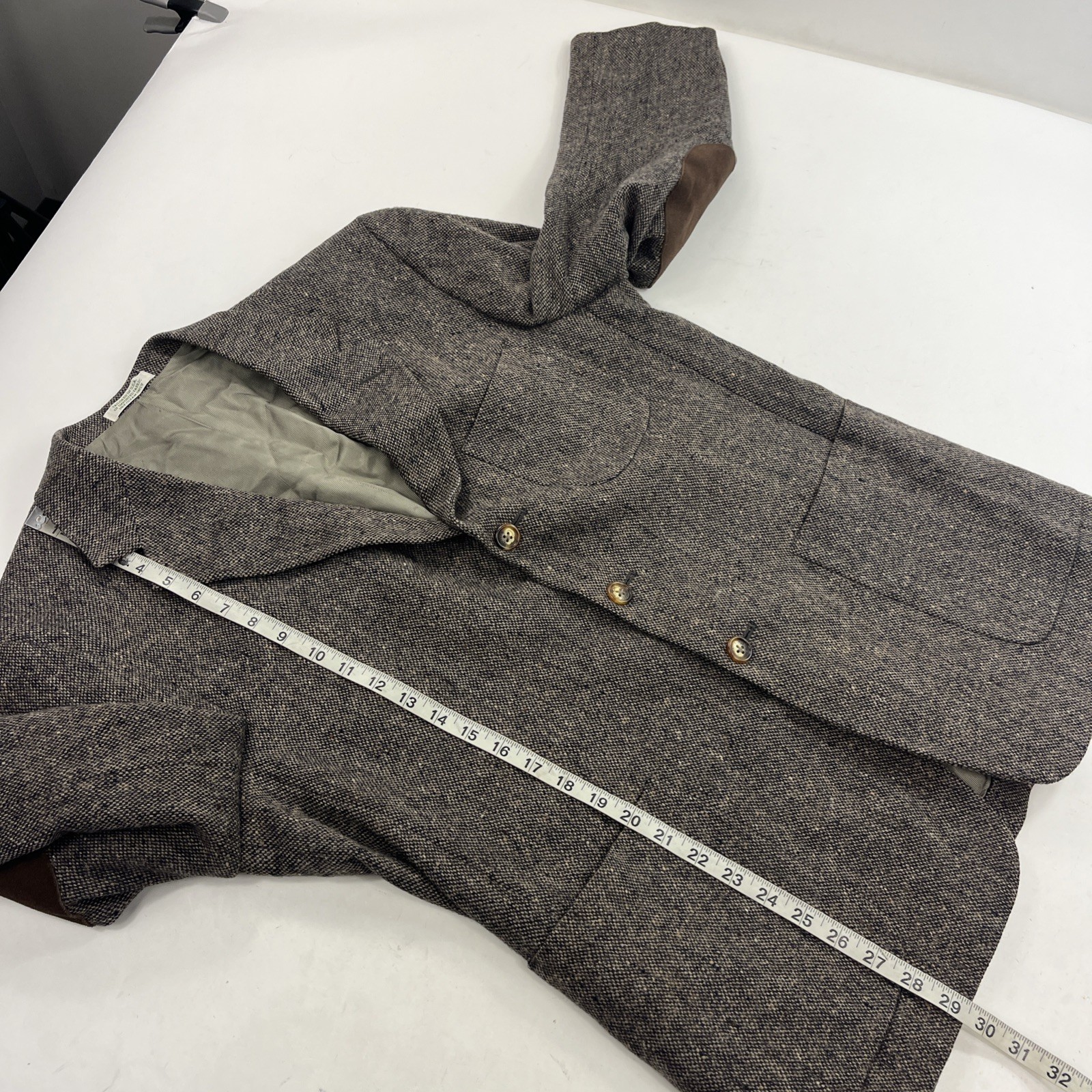 Vintage Orvis Wool Tweed Sporting Blazer Leather Elbow Patches Brown Size 42 R