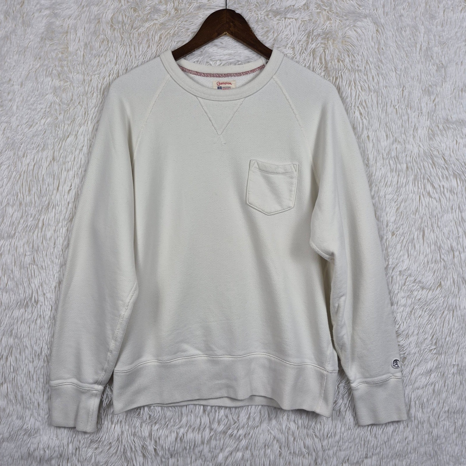 Todd Snyder x Champion Mens Cream Pocket Sweatshirt Raglan Cotton Medium