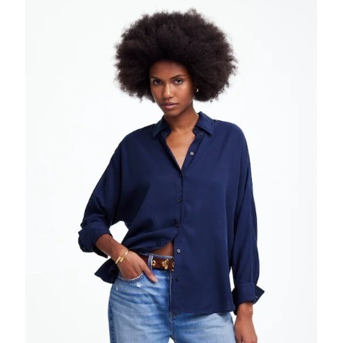 Madewell Top Womens XXS Blue Relaxed Fit Dolman Long Sleeve Button Tencel NT777