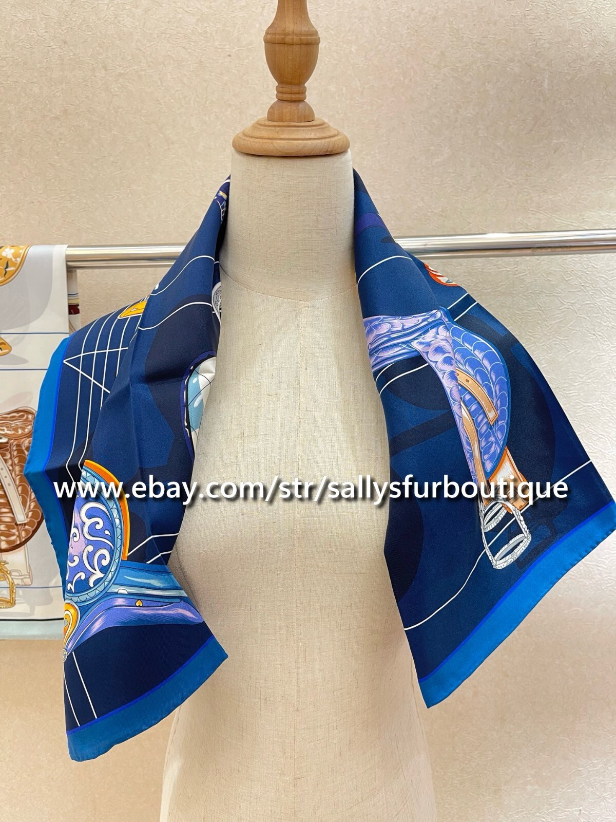 Sallys Boutique 14~18 Momme Twill Silk Wrap Scarf Saddle Print Square Shawl 35″