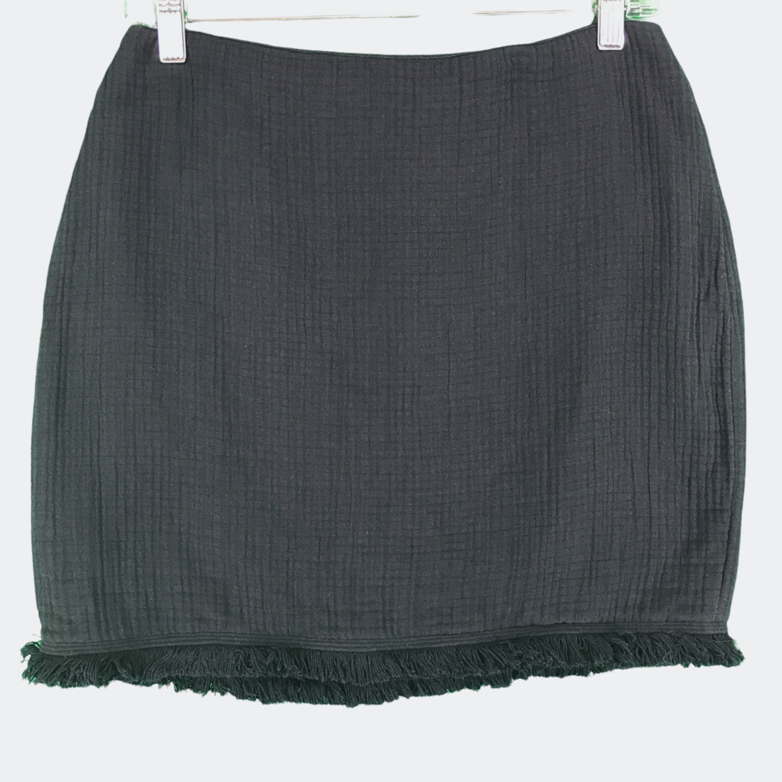 Madewell Women’s 4 (Waist 27in) Hideaway Fringe Hem Skirt Black Cotton Mini