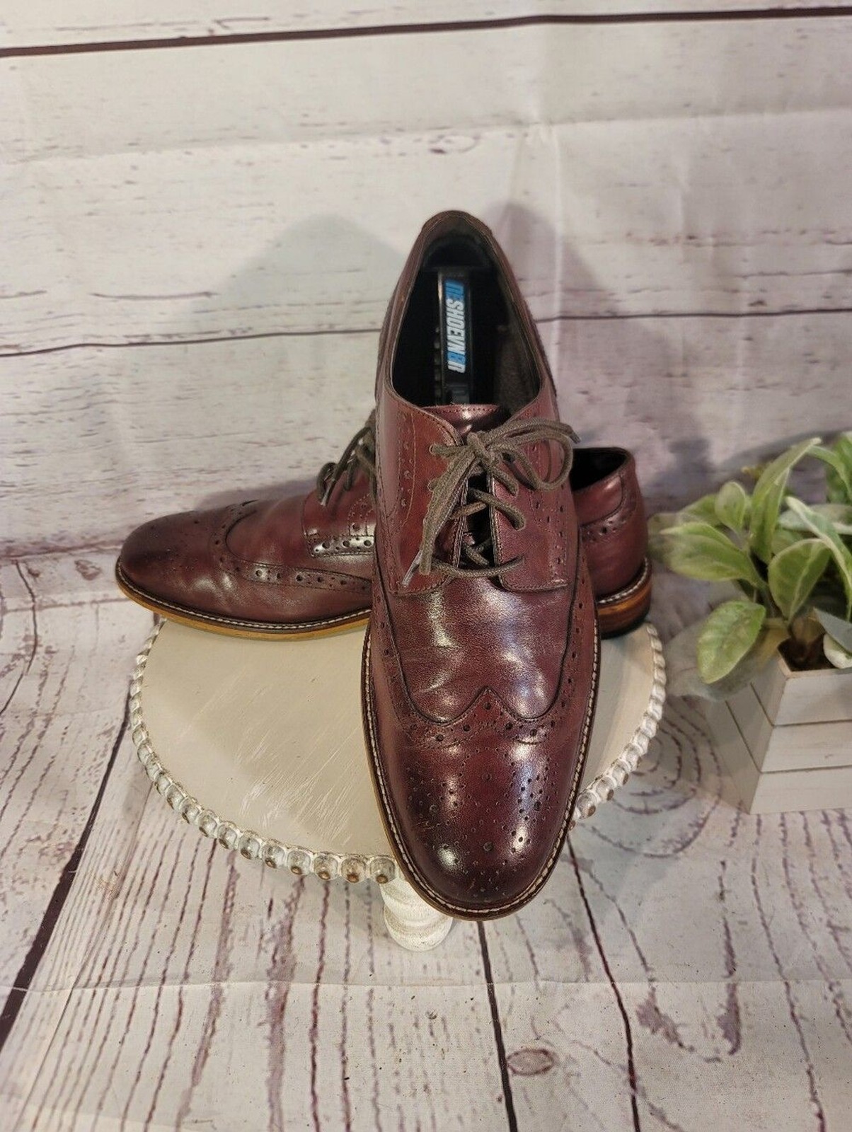 Joseph Abboud Mens Brown Mahogony Leather Wingtip Oxford Shoes Brogue Size 10
