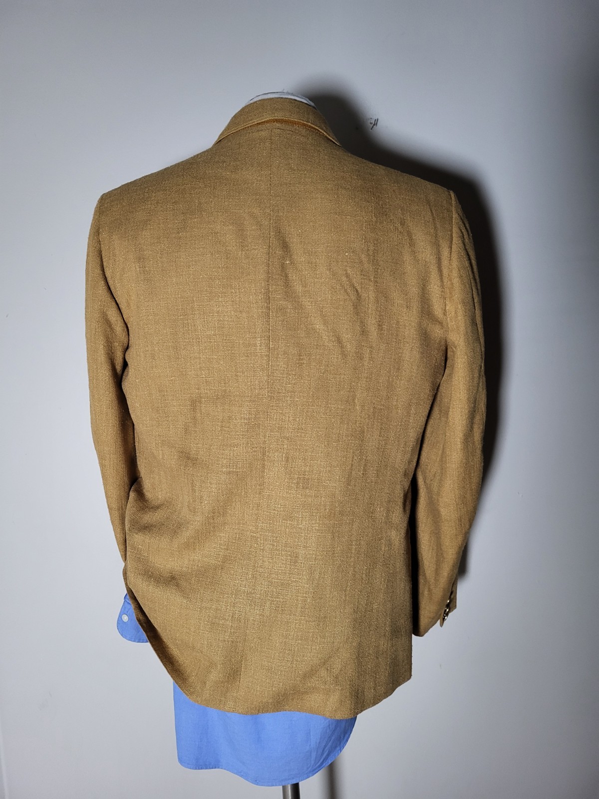 Vintage 40R Golden Wheat Linen Wool Double Breast Notch Lapel Coat Jacket Blazer