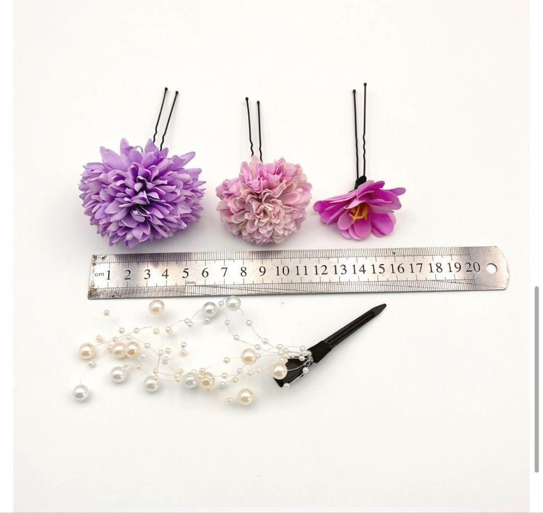 Blue floral hair accessory set for wedding and party, 4-piece