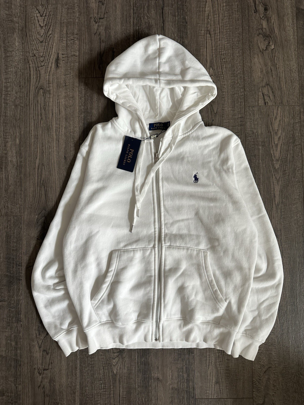 Polo Ralph Lauren Men’s White Full Zip Fleece Hoodie w/ Logo Pockets Size M