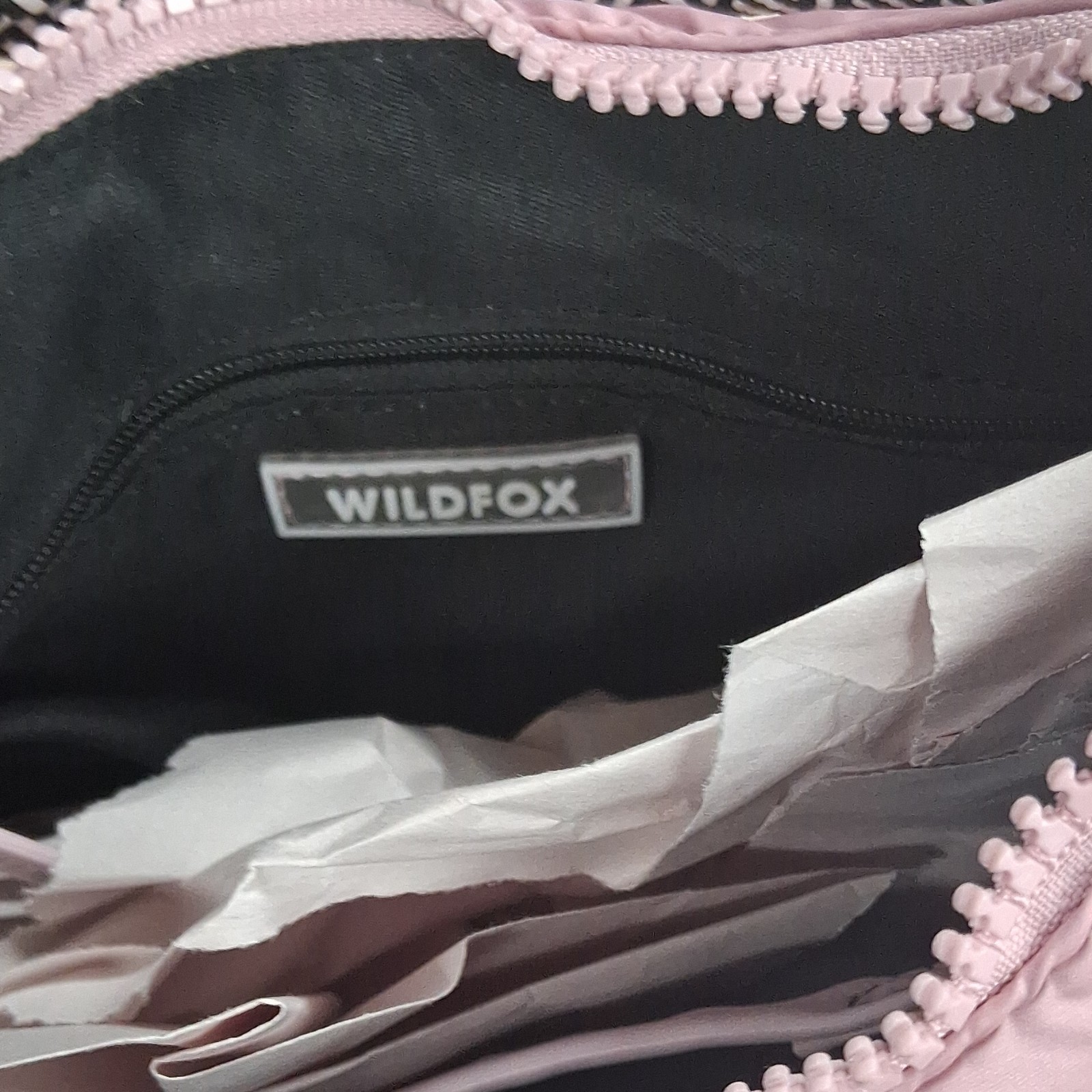 Wildfox Pink Crescent Crossbody Bag Detachable Strap Zip Lined Inner Pockets